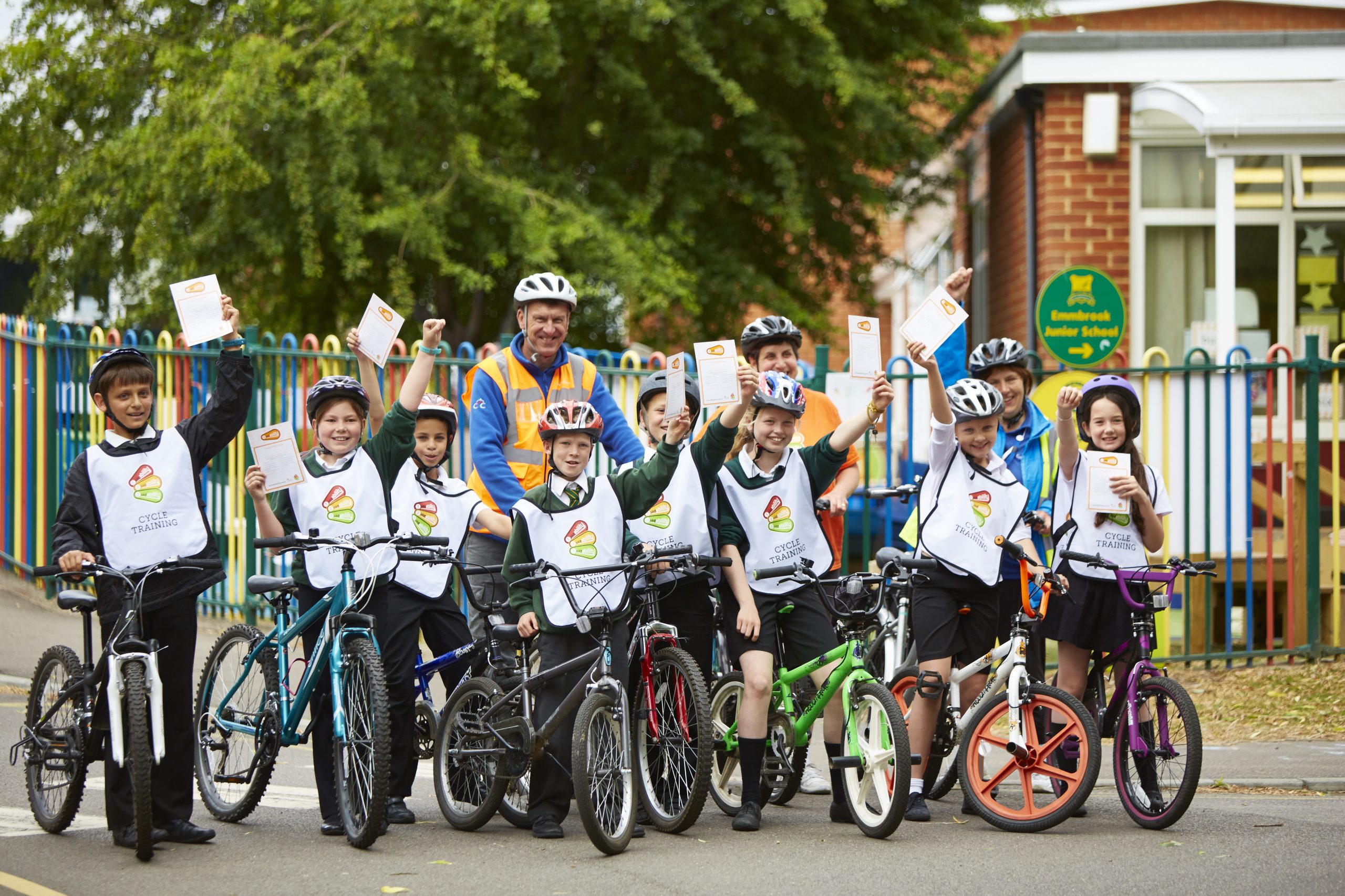 Group of school children on bikes